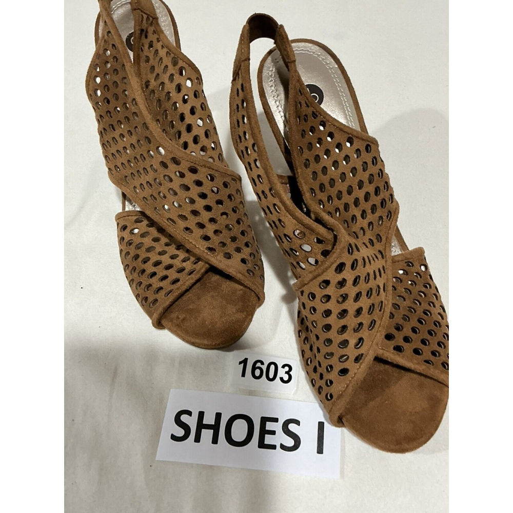 Woman’s Cp Sling back Vented Open Toe Brown Faux Suede High Heel Sandal 9 M